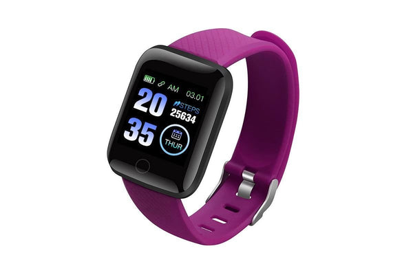 116plus Waterproof Smart Watch Sports Fitness Trackaer with Heart Rate Monitor for Men and Women-Purple