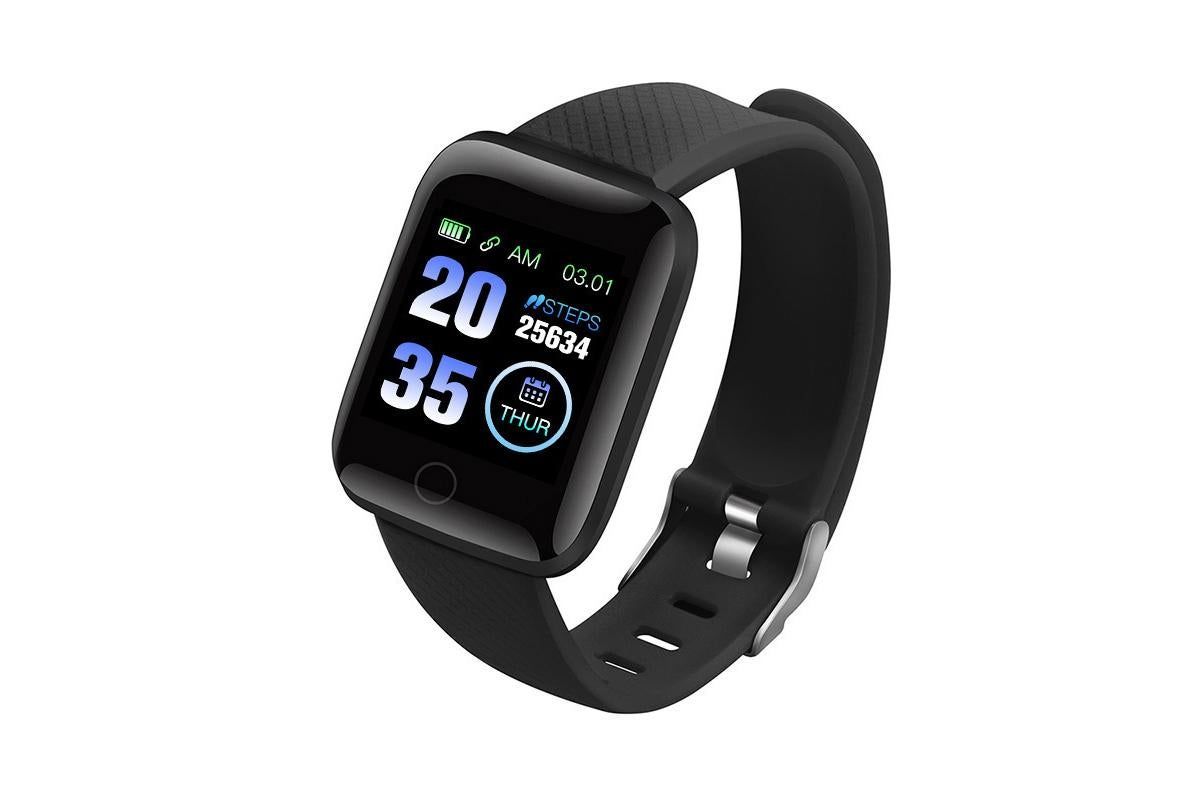 116plus Waterproof Smart Watch Sports Fitness Trackaer with Heart Rate Monitor for Men and Women-Black