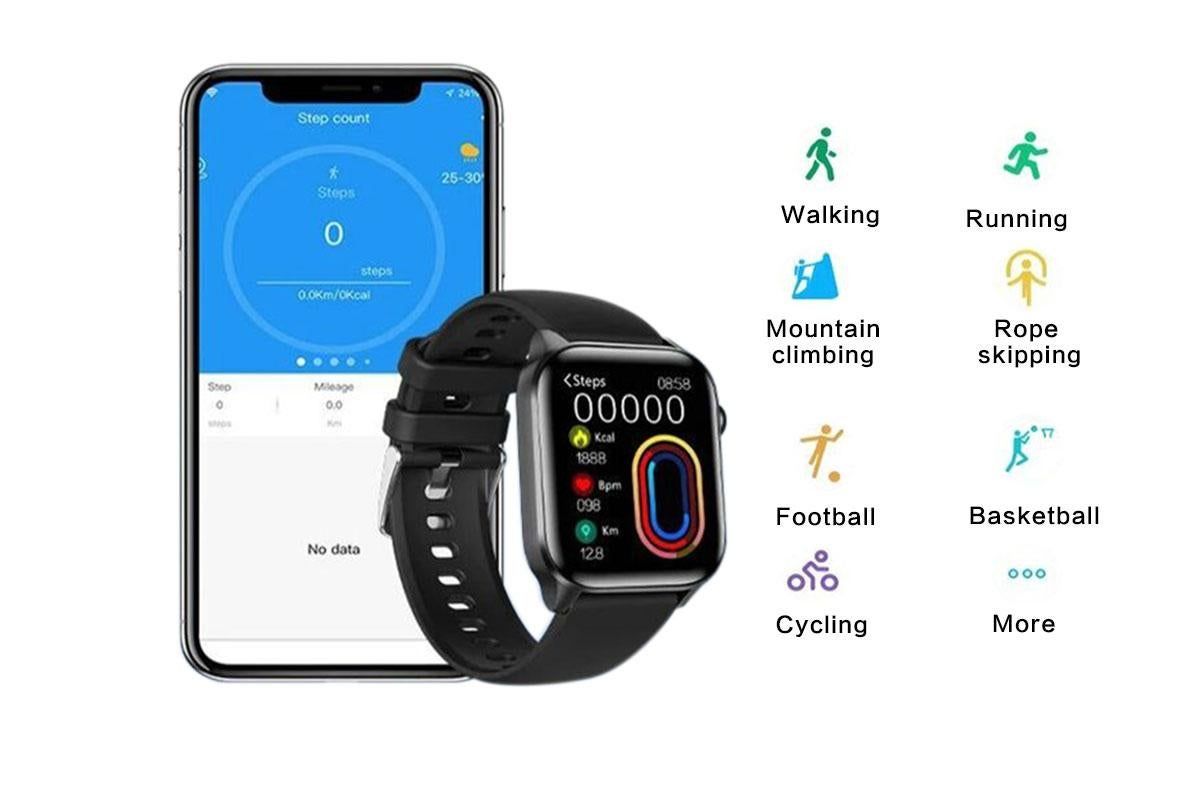 2Pcs Smart Watch Water-Resistant Smartwatch Heart Rate Fitness Tracker-Black