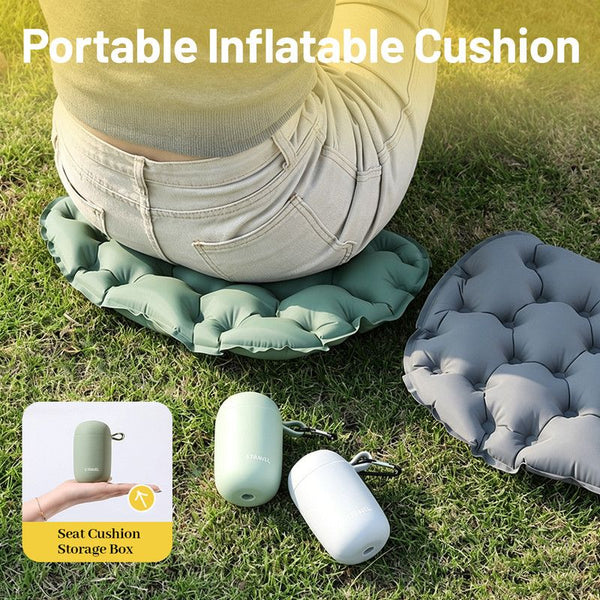 Portable Outdoor Inflatable Seat Cushion, Multi-Functional Inflatable Storage Box and Seat Cushion Combo, Portable Folding Seat Cushion for Camping and Travel, Portable Push-to-Inflate Cushion - Olive Green