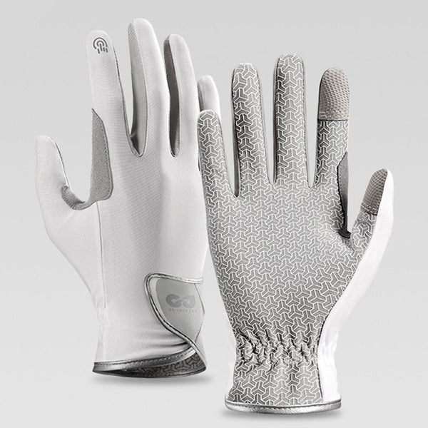 Equestrian Riding Gloves, Full-Palm Silicone Anti-Slip & Durable Touchscreen Model, Ice-Silk Cooling, Breathable, and UV-Protective, Suitable for Outdoor Sports, Driving, and Training—White-L
