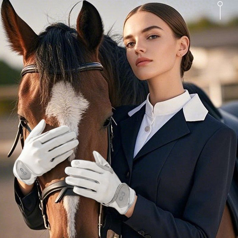 Equestrian Riding Gloves, Full-Palm Silicone Anti-Slip & Durable Touchscreen Model, Ice-Silk Cooling, Breathable, and UV-Protective, Suitable for Outdoor Sports, Driving, and Training—White-L