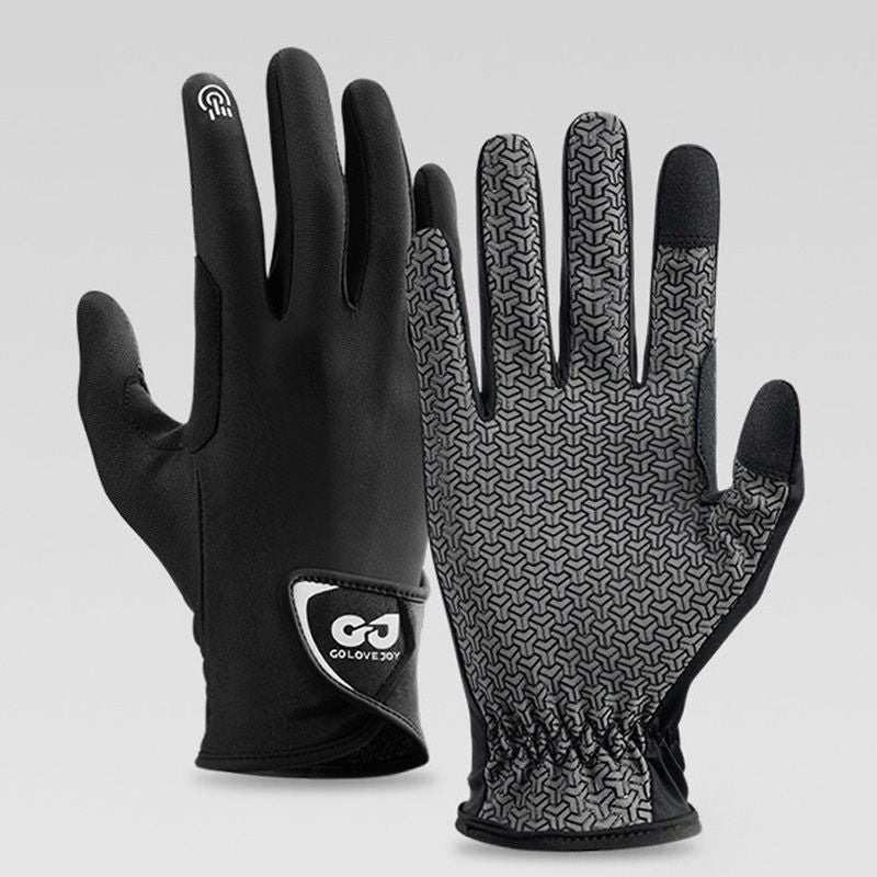 Equestrian Riding Gloves, Full-Palm Silicone Anti-Slip & Durable Touchscreen Model, Ice-Silk Cooling, Breathable, and UV-Protective, Suitable for Outdoor Sports, Driving, and Training—Black-L
