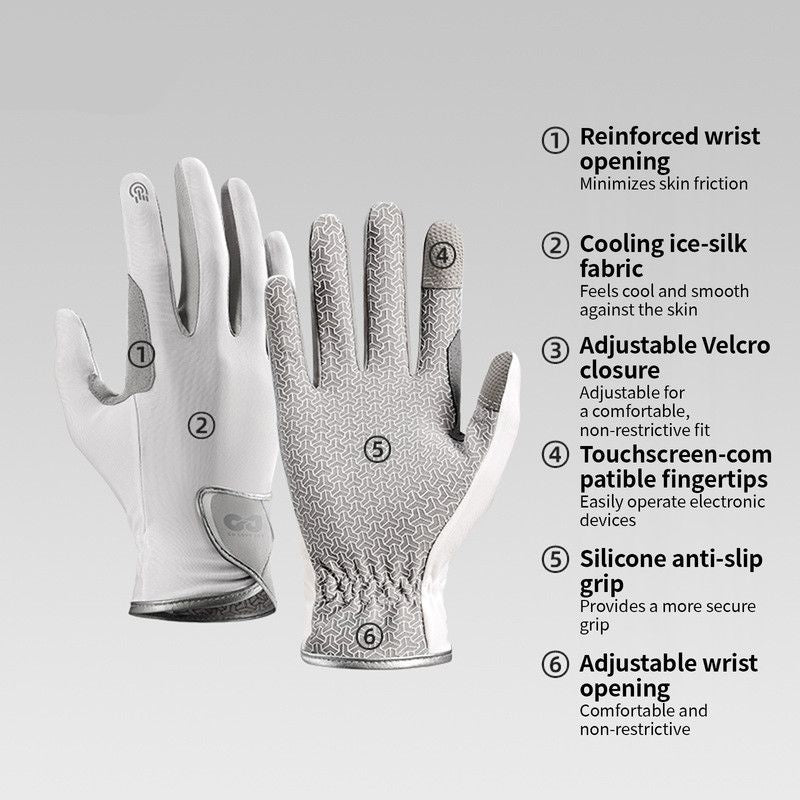 Equestrian Riding Gloves, Full-Palm Silicone Anti-Slip & Durable Touchscreen Model, Ice-Silk Cooling, Breathable, and UV-Protective, Suitable for Outdoor Sports, Driving, and Training—Black-L