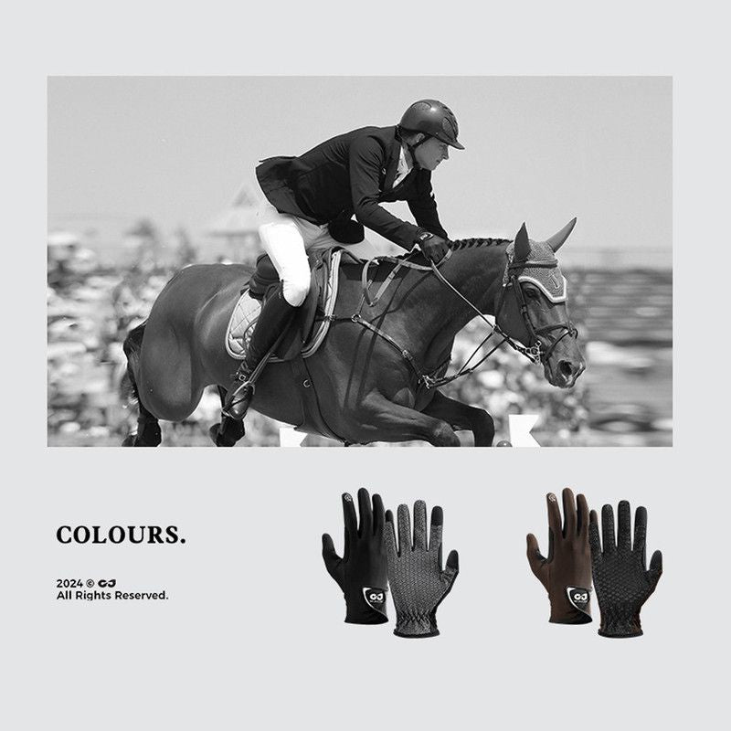 Equestrian Riding Gloves, Full-Palm Silicone Anti-Slip & Durable Touchscreen Model, Ice-Silk Cooling, Breathable, and UV-Protective, Suitable for Outdoor Sports, Driving, and Training—Black-XL