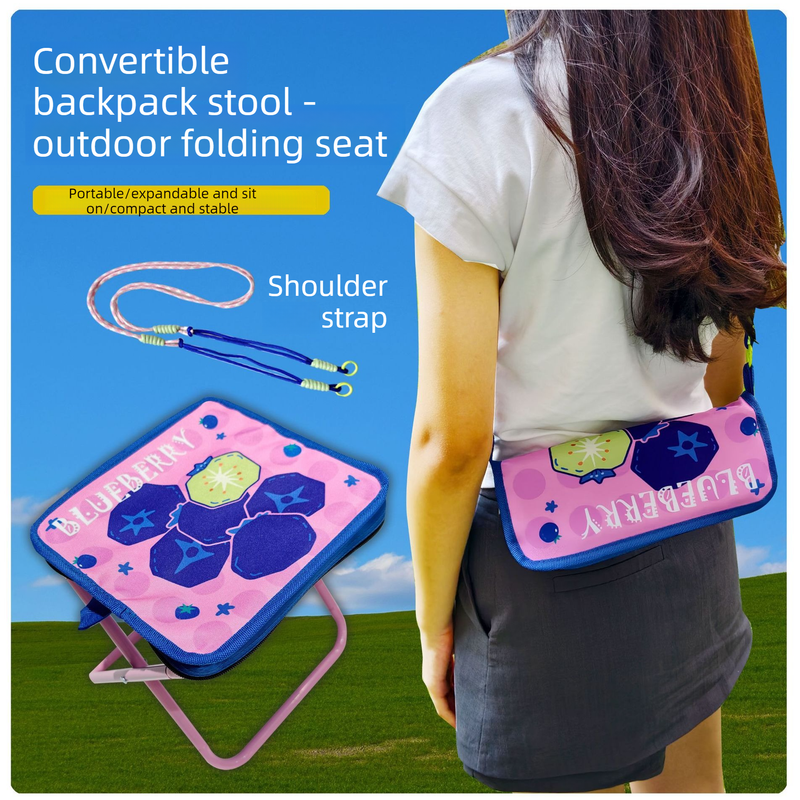 Portable folding camping chair,  versatile folding chair for outdoor fishing, waiting in line, and picnics - Colorful Strawberry Pattern