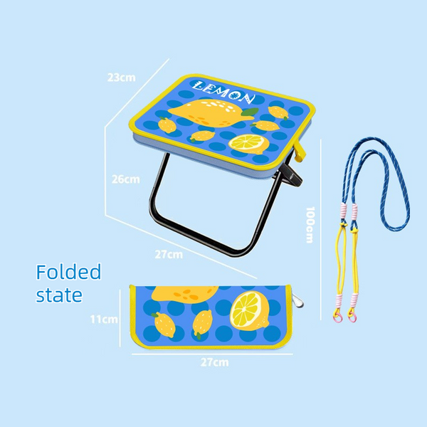 Portable folding camping chair,  versatile folding chair for outdoor fishing, waiting in line, and picnics - Blue Lemon Patter
