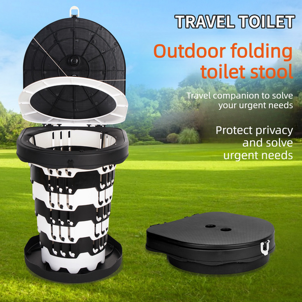 Outdoor Foldable Portable Toilet, Emergency Toilet Seat, Portable Camping Toilet Stool with Height Adjustment - Black