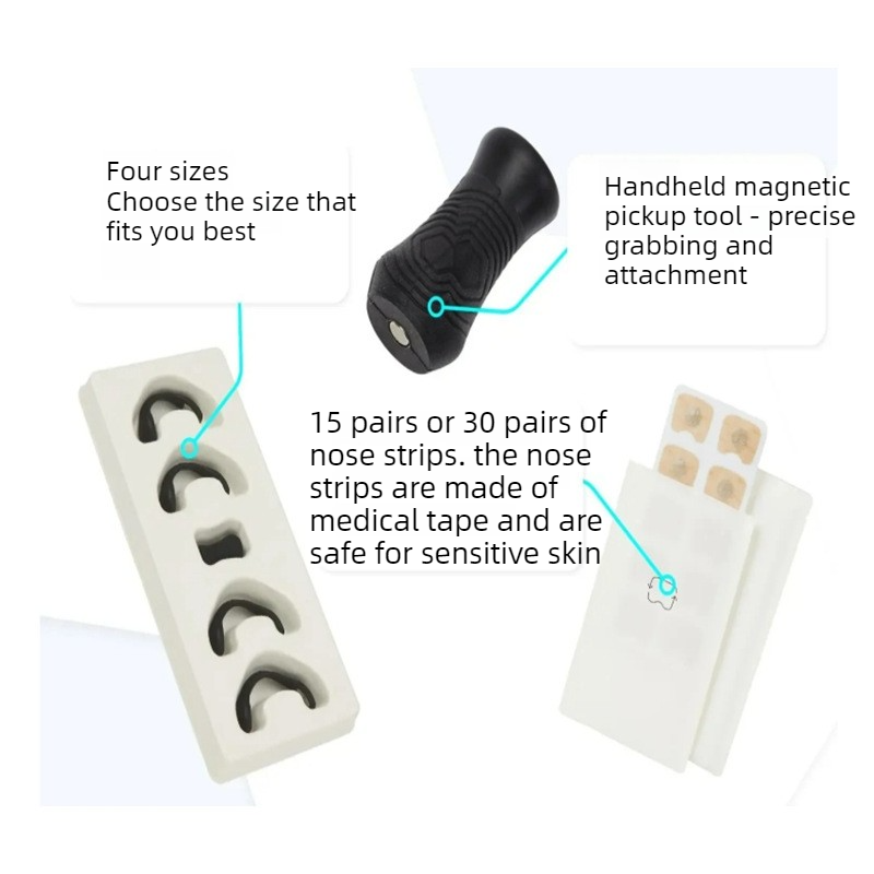 Square Magnetic Nose Clip Set: Anti-Snoring and Breathing-Enhancing Nose Patches—Breathing Aid for Sleep and Exercise—White