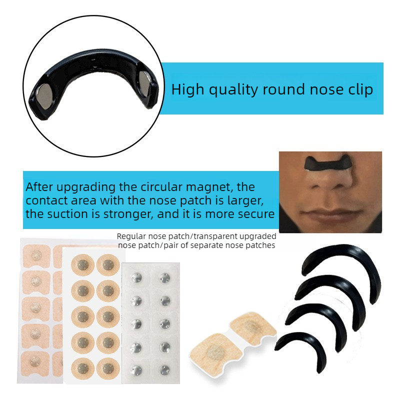 Round Magnetic Nose Clip Set - Anti-Snoring Nasal Strips - Breathing Aid for Sleep and Exercise - Black