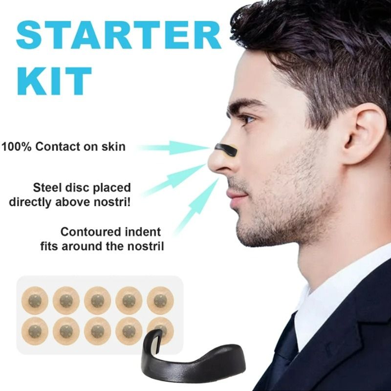 Round Magnetic Nose Clip Set - Anti-Snoring Nasal Strips - Breathing Aid for Sleep and Exercise - Black