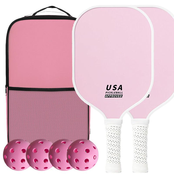 2-Player Pickleball Paddle Set, Durable Glass Fiber Pickleball Racquets with Comfort Grip, Includes 4 Balls & Carry Bag - Pink