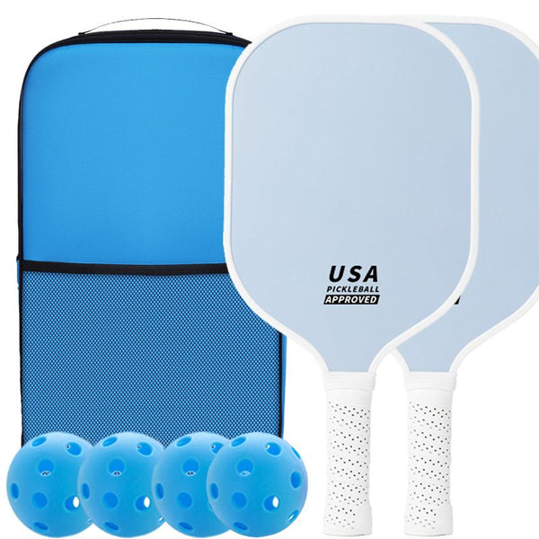 2-Player Pickleball Paddle Set, Durable Glass Fiber Pickleball Racquets with Comfort Grip, Includes 4 Balls & Carry Bag—Sky Blue