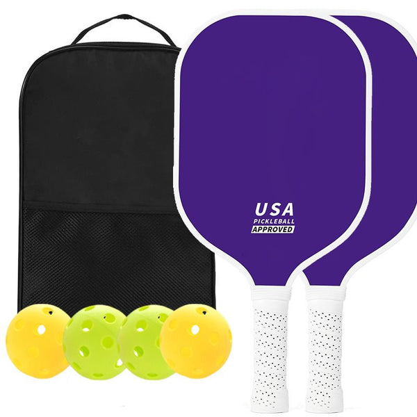 2-Player Pickleball Paddle Set, Durable Glass Fiber Pickleball Racquets with Comfort Grip, Includes 4 Balls & Carry Bag - Purple