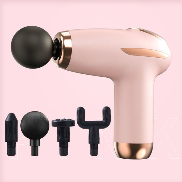 Pink Portable Mini Fascia Gun with 4 Massage Heads