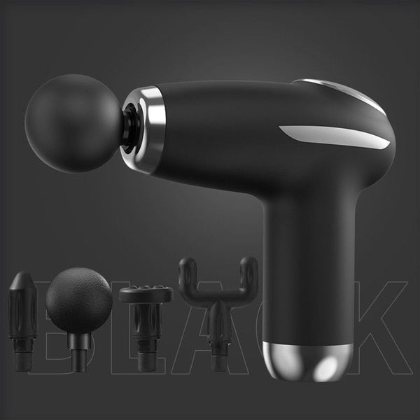 Black Portable Mini Fascia Gun with 4 Massage Heads
