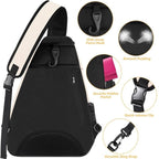 Multifunction Sling Tennis Bag, Waterproof Oxford Crossbody Sports Backpack, with Water Bottle Pocket & Hidden Ball Compartment—White