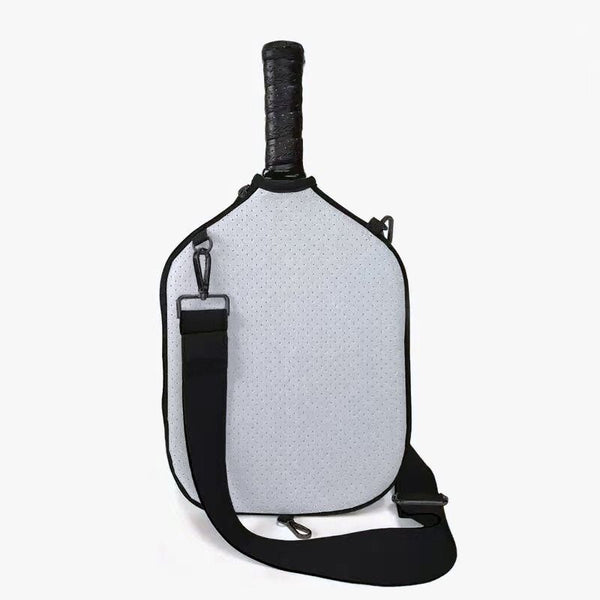 Pickleball Paddle Cover, Breathable Perforated Racket Protector Case with Zipper Pocket & Adjustable Crossbody Strap - White