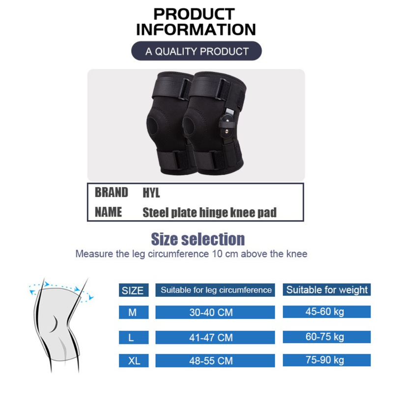 Hinged Metal Knee Brace with Removable Side Stabilizers, ACL Injury, Sports Workout & Joint Pain Relief-L