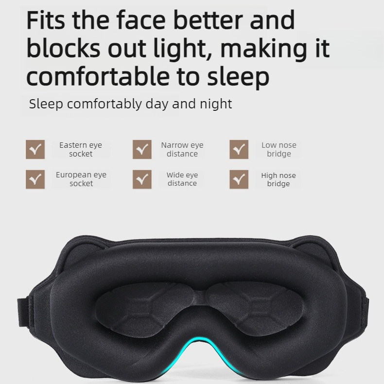 3D Contoured Sleep Mask, Breathable Fabric with Adjustable Strap, Light-Blocking Eye Mask for Sleeping, Napping, and Travel—Black