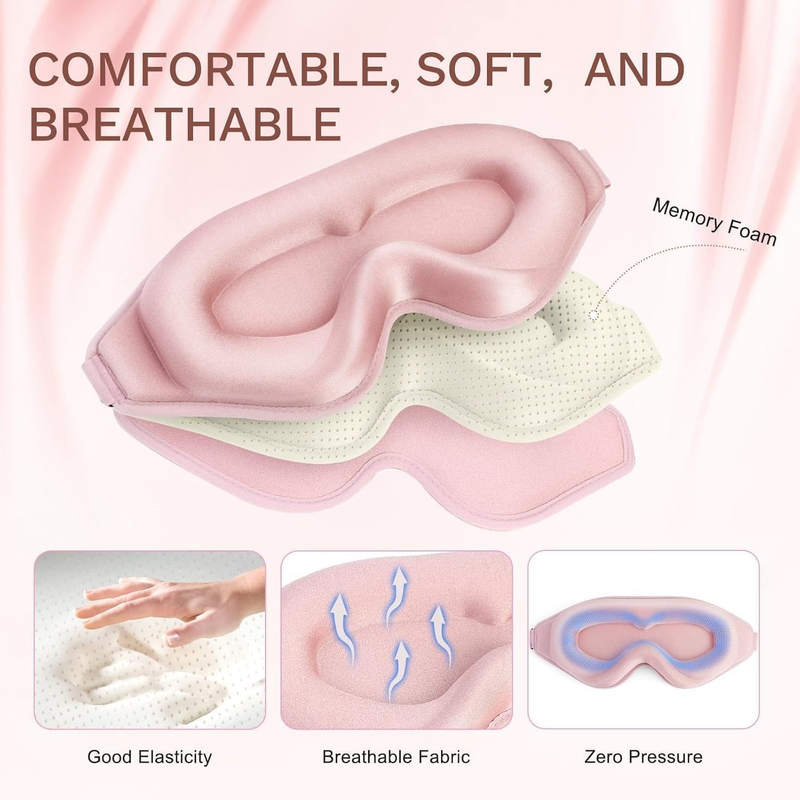 3D Deep Contoured Memory Foam Sleep Eye Mask, Full Light Blocking, Breathable Eye Cover for Travel, Naps, and Nighttime Sleep—Gray