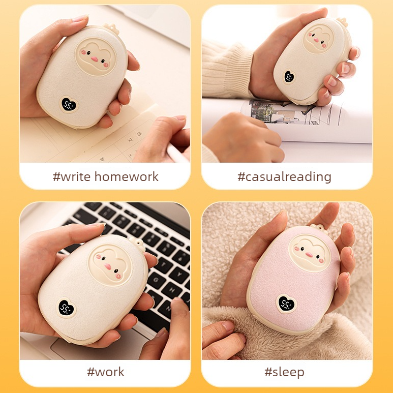 Cute Cartoon Hand Warmer 2-in-1 Portable USB Charging Power Bank, 3 Temperature Settings Pocket Heater—Pink