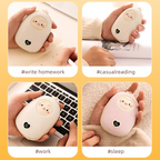 Cute Cartoon Hand Warmer 2-in-1 Portable USB Charging Power Bank, 3 Temperature Settings Pocket Heater—Beige