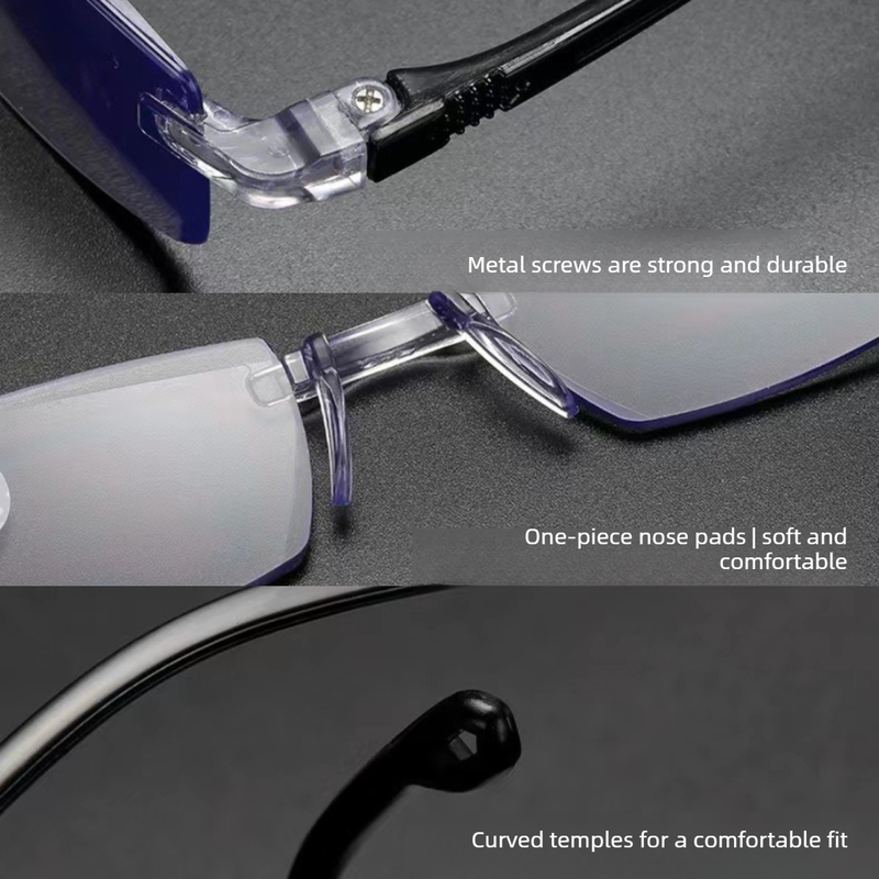Rimless Diamond-Cut Anti-Blue-Light Reading Glasses +1.00 Diopter, Unisex, 2-Pack (Same Prescription) with 2 Clear Plastic Cases