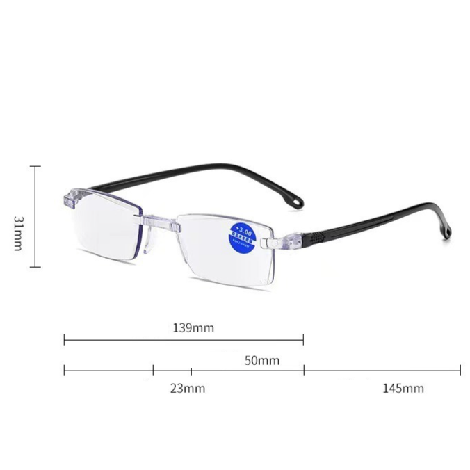 Rimless Diamond Cut Anti-Blue Light Reading Glasses +2.00 Diopters, Unisex, 2-Pack (Same Power) with 2 Clear Plastic Cases