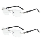 Business Metal Rimless Cut Anti Blue Light Reading Glasses, 2 Pack Different Powers +1.50 & +2.00 Diopter Fashion Readers for Men Women