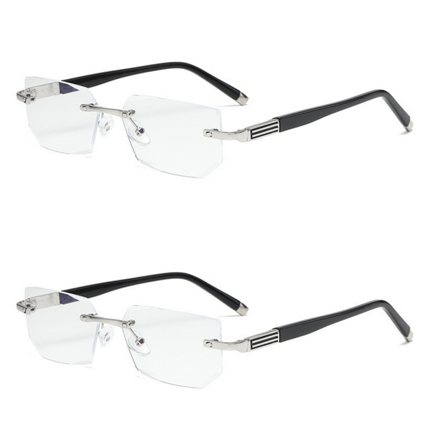 Metal Rimless Cut Anti Blue Light Reading Glasses, 2 Pack Different Powers +1.50 & +2.00