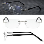 Business Metal Rimless Cut Anti Blue Light Reading Glasses, 2 Pack Different Powers +1.50 & +2.00 Diopter Fashion Readers for Men Women