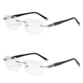 Business Metal Rimless Cut Anti Blue Light Reading Glasses, 2 Pack Different Powers +2.00 & +2.50 Diopter Fashion Readers for Men Women