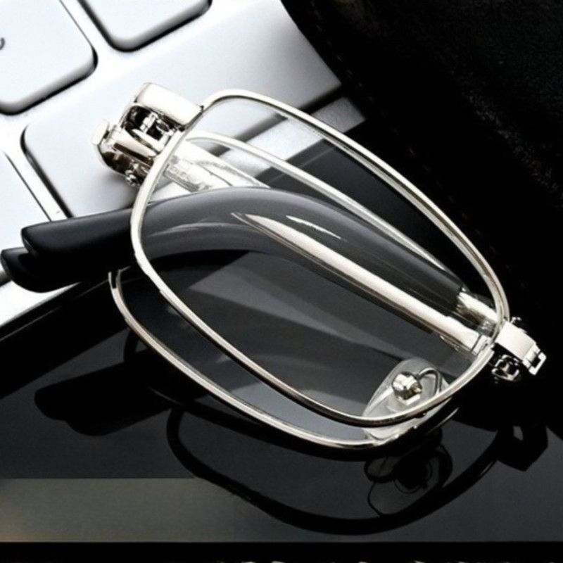 +1.50 Diopter Metal Portable Foldable Anti-Blue Light Reading Glasses, Lightweight Compact Readers for Seniors—Silver