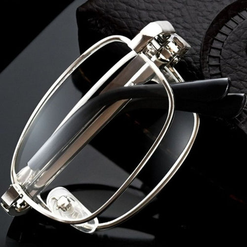 '+2.00 Diopter Metal Foldable Anti-Blue Light Reading Glasses(2Pcs) - Silver