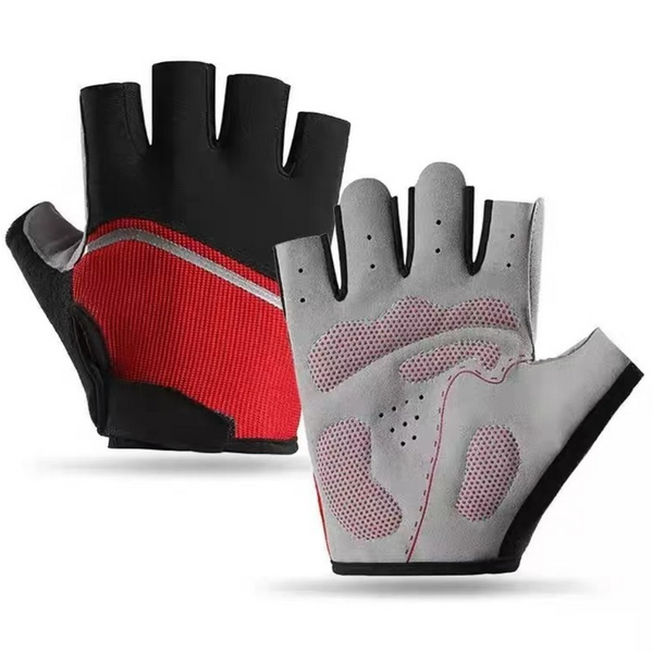 1 Pair Breathable Mesh Half-Finger Sports Gloves - Red Size L