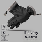 Winter Fleece-Lined Touchscreen Gloves, Windproof, Water-Resistant, Anti-Slip Thermal Gloves for Cycling and Driving, Unisex, One Pair—Black (One Size Fits All)