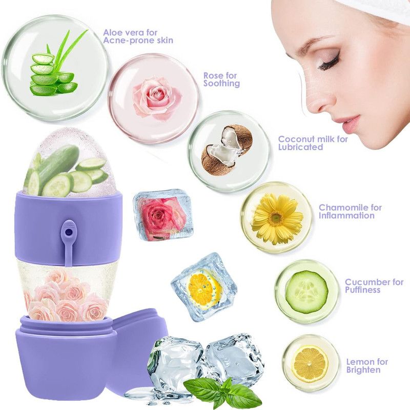 2-Pack - 2-in-1 Dual-Head Ice Beauty Device, Cold Compress Lifting and De-Puffing Skincare Tool for Home Use - Purple