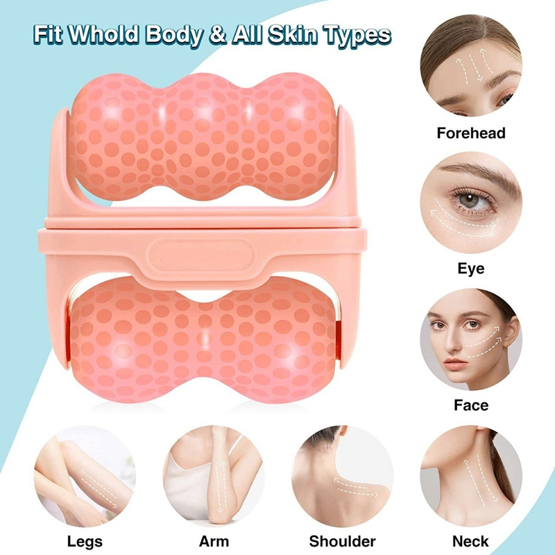 Double-Sided Dual Ice Roller Beauty Device, Household Cold Compress Roller, Lifting and De-Puffing Full-Body Massager—Pink