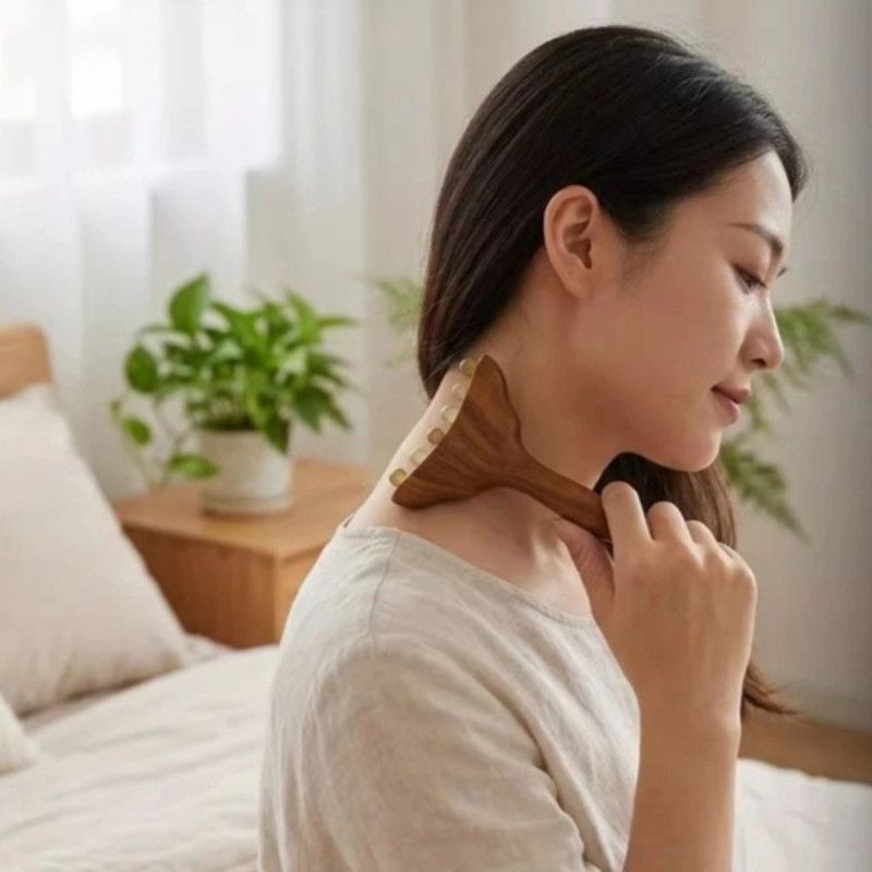 Red Sandalwood Facial Massager Beauty Push Tool, Horn Beads Lifting Gua Sha Meridian Massage Stick