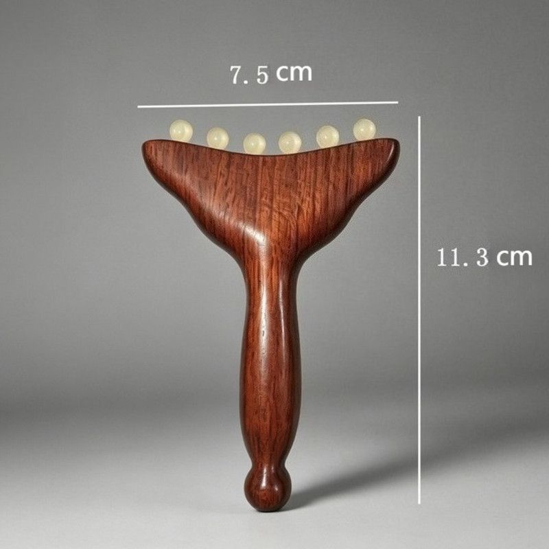 Red Sandalwood Facial Massager Beauty Push Tool, Horn Beads Lifting Gua Sha Meridian Massage Stick