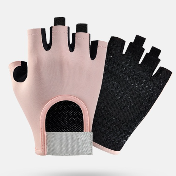 Women's Silicone Print Half-Finger Fitness Gloves - Pink (Size S)