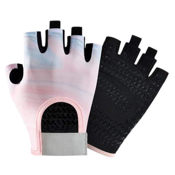 Women's Silicone Print Half-Finger Fitness Gloves - Blue-Pink (Size L)