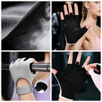 Blue-Pink Gradient - Size S - Women's Gradient Print Half-Finger Fitness Gloves, Silicone Anti-Slip Breathable Gloves for Yoga and Cycling
