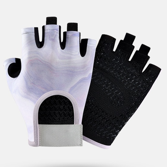 Women's Silicone Print Half-Finger Fitness Gloves - Purple (Size S)