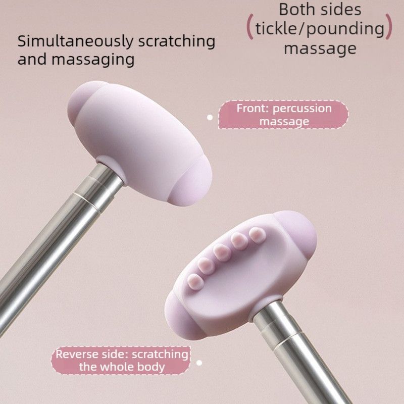 Retractable Double-Sided Back Scratcher, 2-in-1 TPR Itch Relief & Massage Hammer with Hanging Loop—Beige