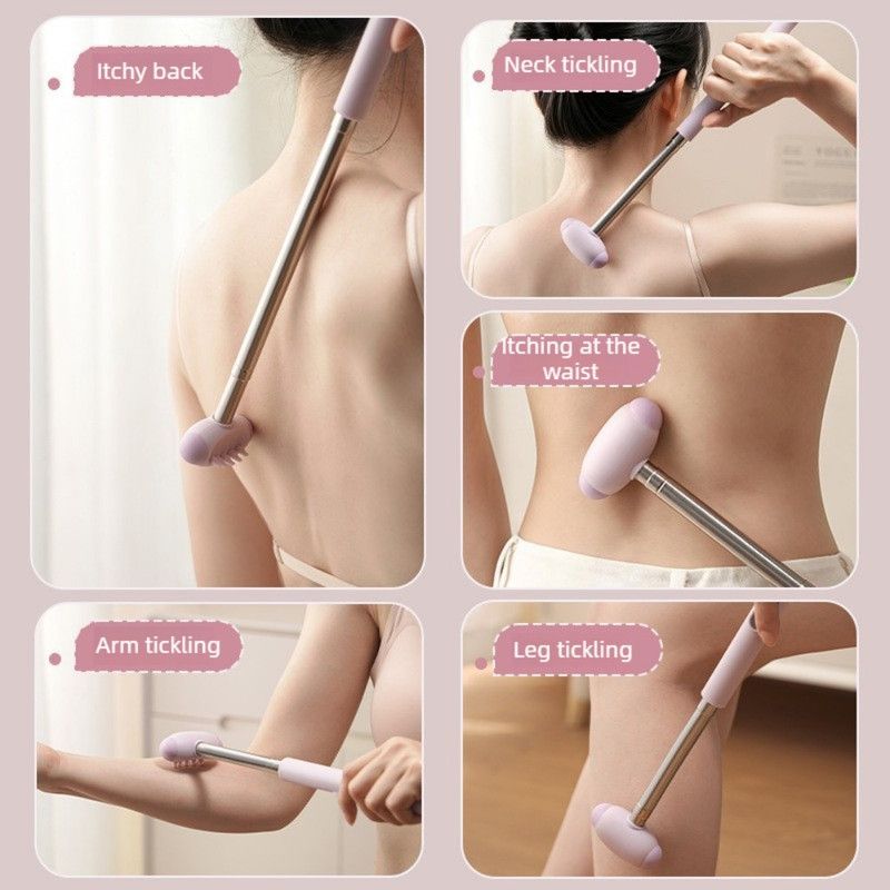 Retractable Double-Sided Back Scratcher, 2-in-1 TPR Itch Relief & Massage Hammer with Hanging Loop—Purple
