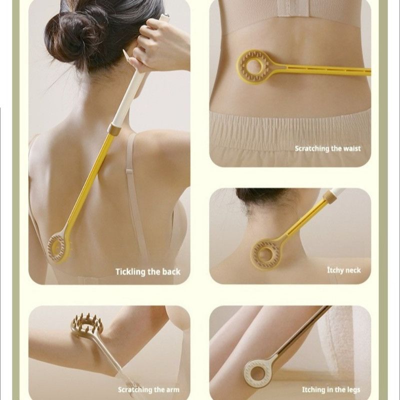 Retractable Double-Sided Back Scratcher, Multi-Function Itch Relief Tool with Ball-Point Massager—Yellow