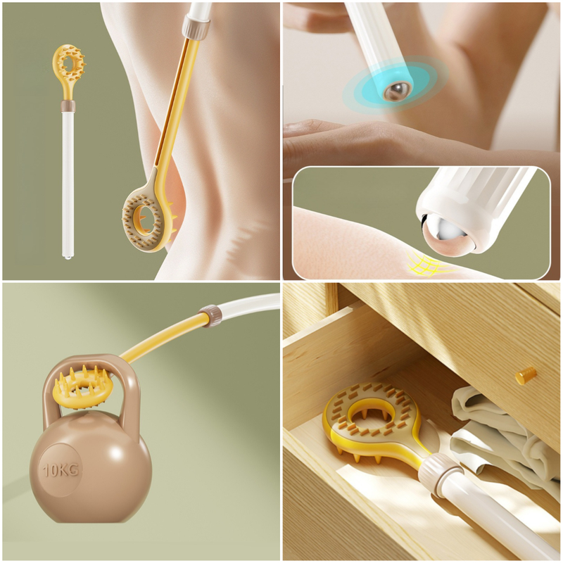 Retractable Double-Sided Back Scratcher, Multi-Function Itch Relief Tool with Ball-Point Massager—Yellow