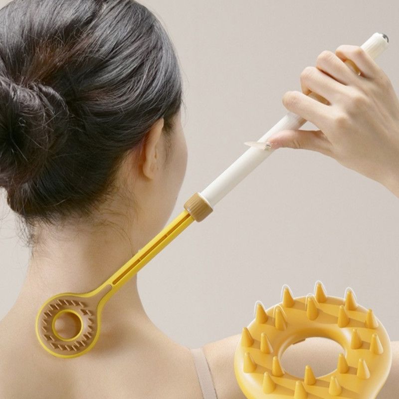 Retractable Double-Sided Back Scratcher, Multi-Function Itch Relief Tool with Ball-Point Massager—Yellow